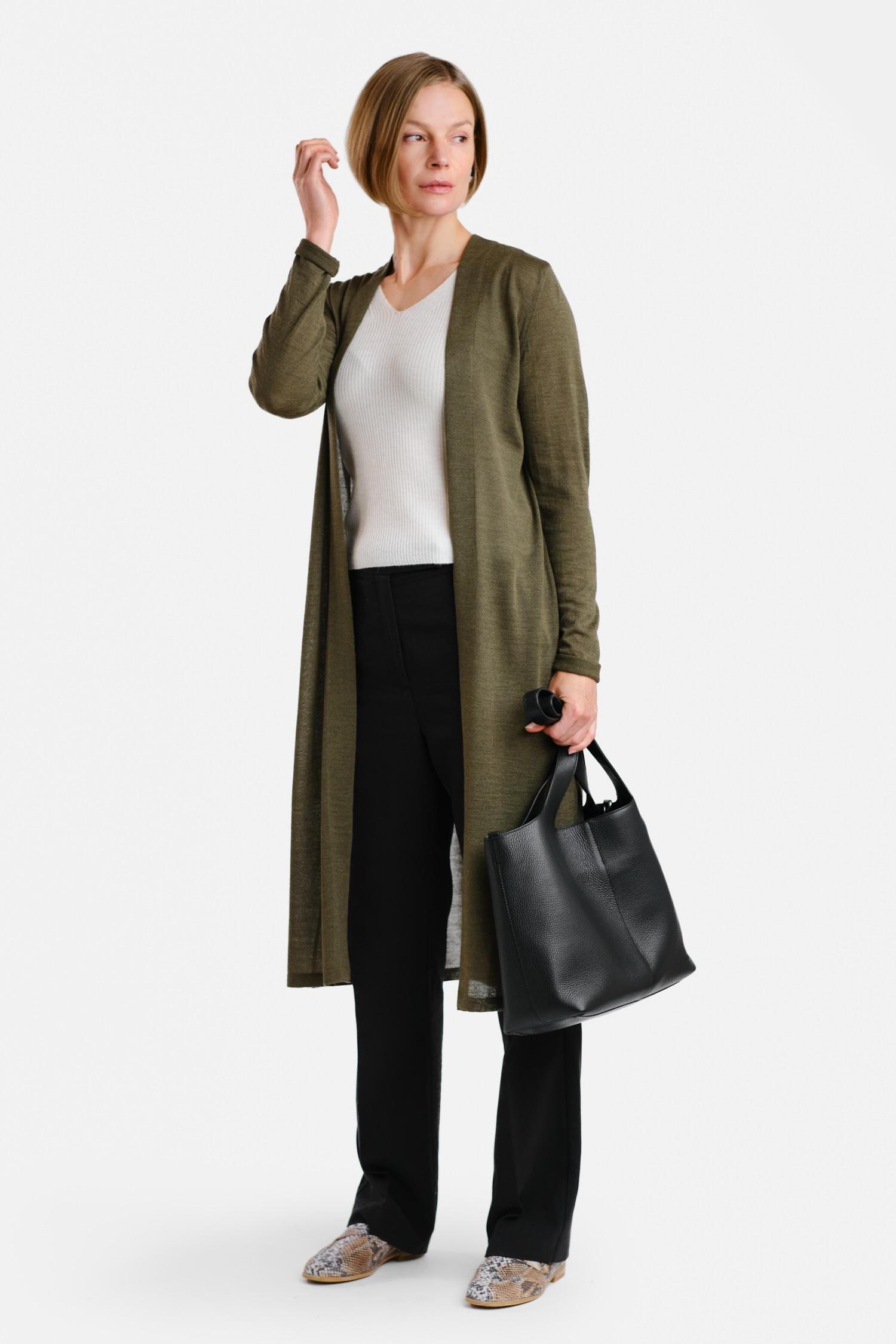 Swan- ohut neuletakki, tumma oliivi