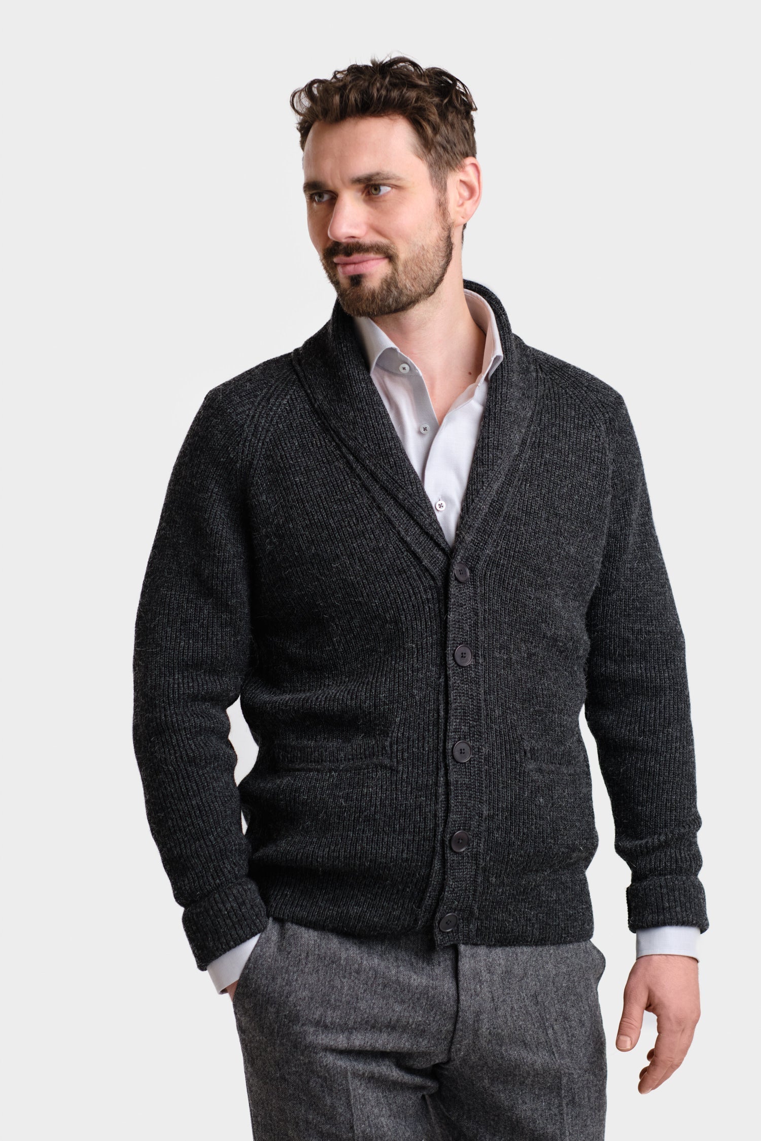 Shawl Collar-shaalineule, Hiilenharmaa, M, 1 LK, #7097