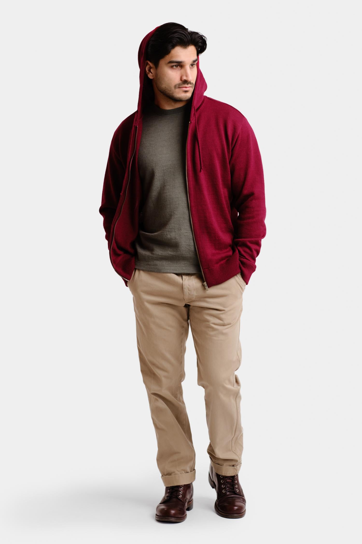 Hoodie Zip alpakkahuppari, karpalo