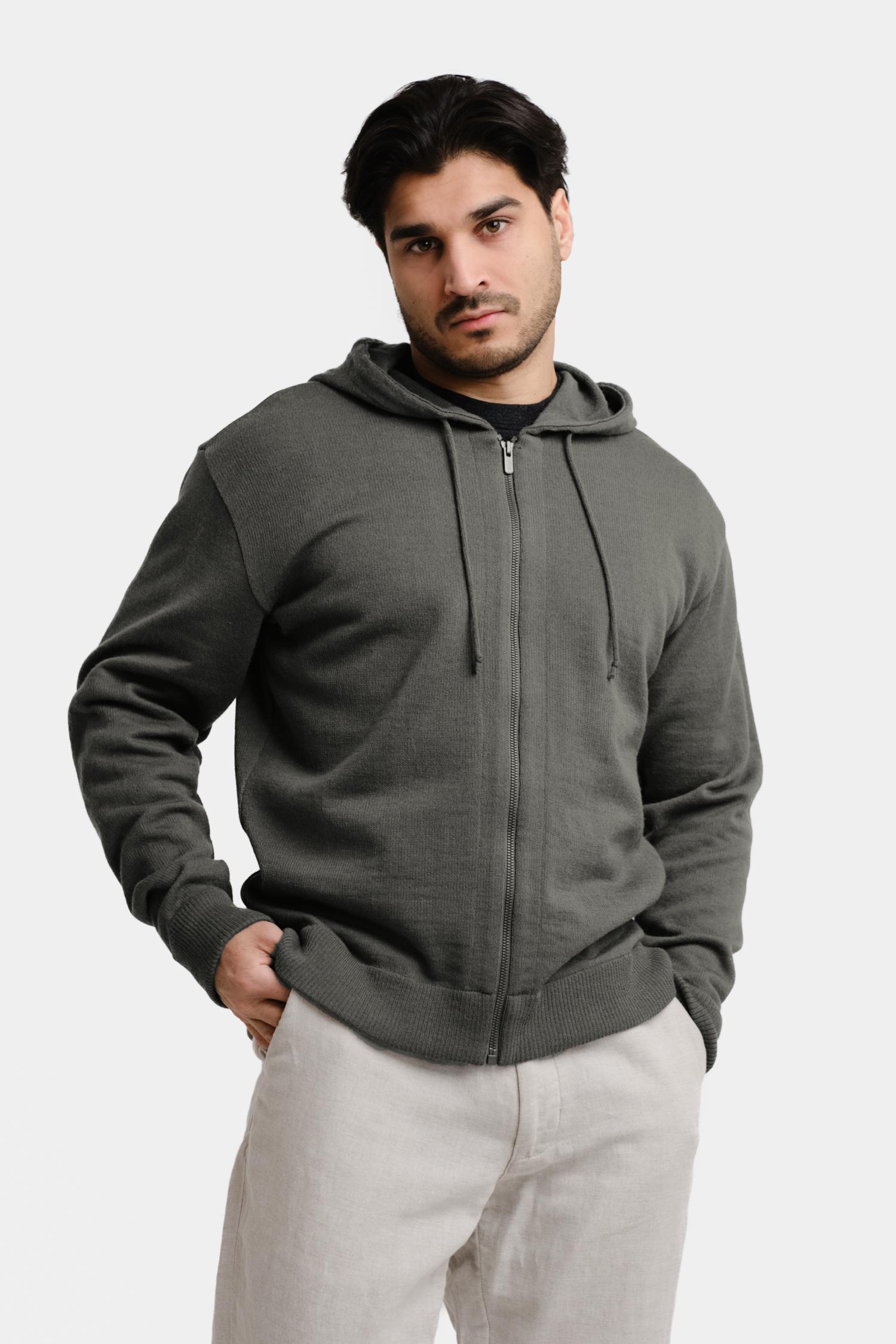 Hoodie Zip alpakkahuppari, sypressi