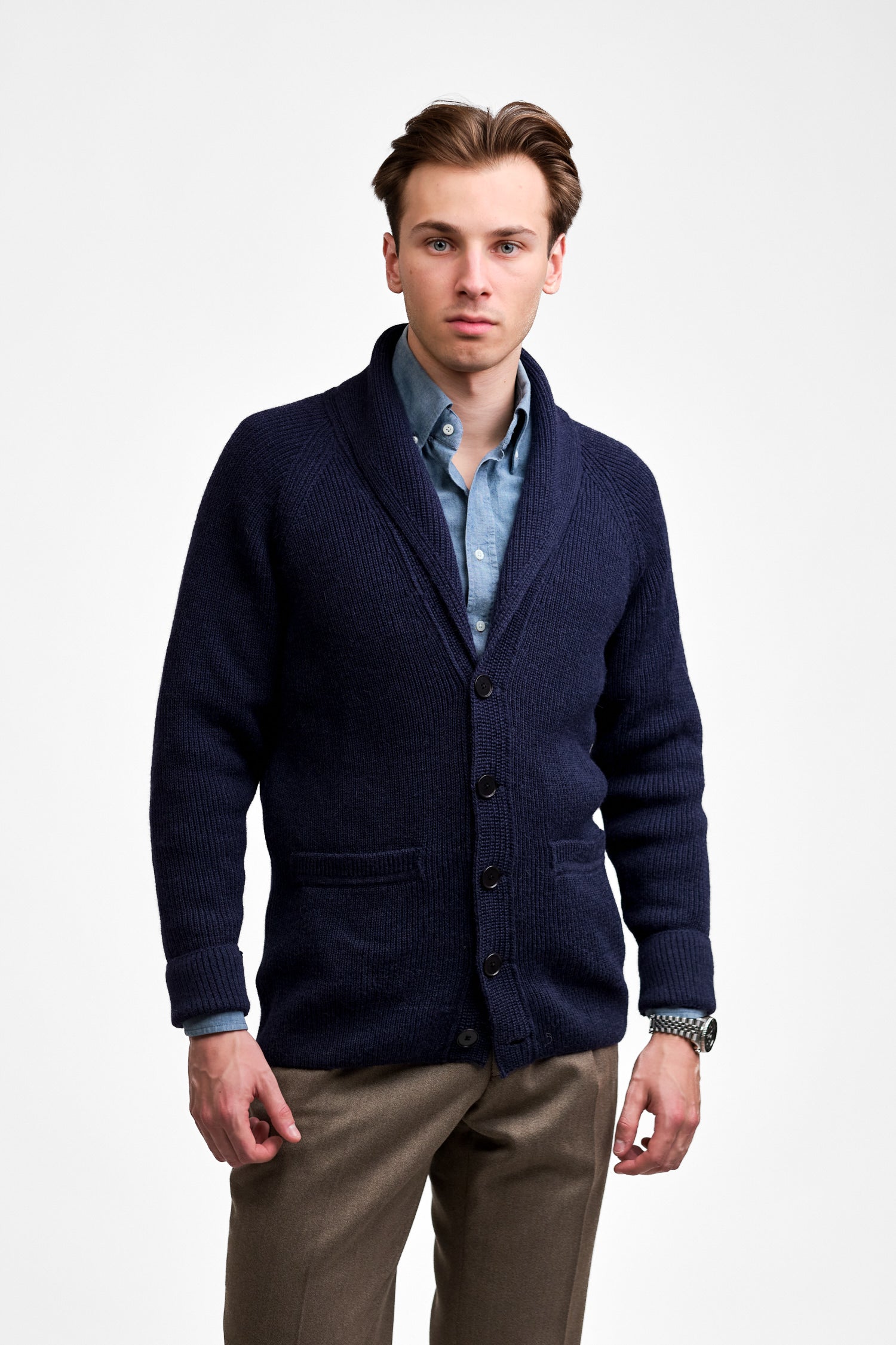 Shawl collar-shaalineule, Tummansininen, M, 1 LK, #6757