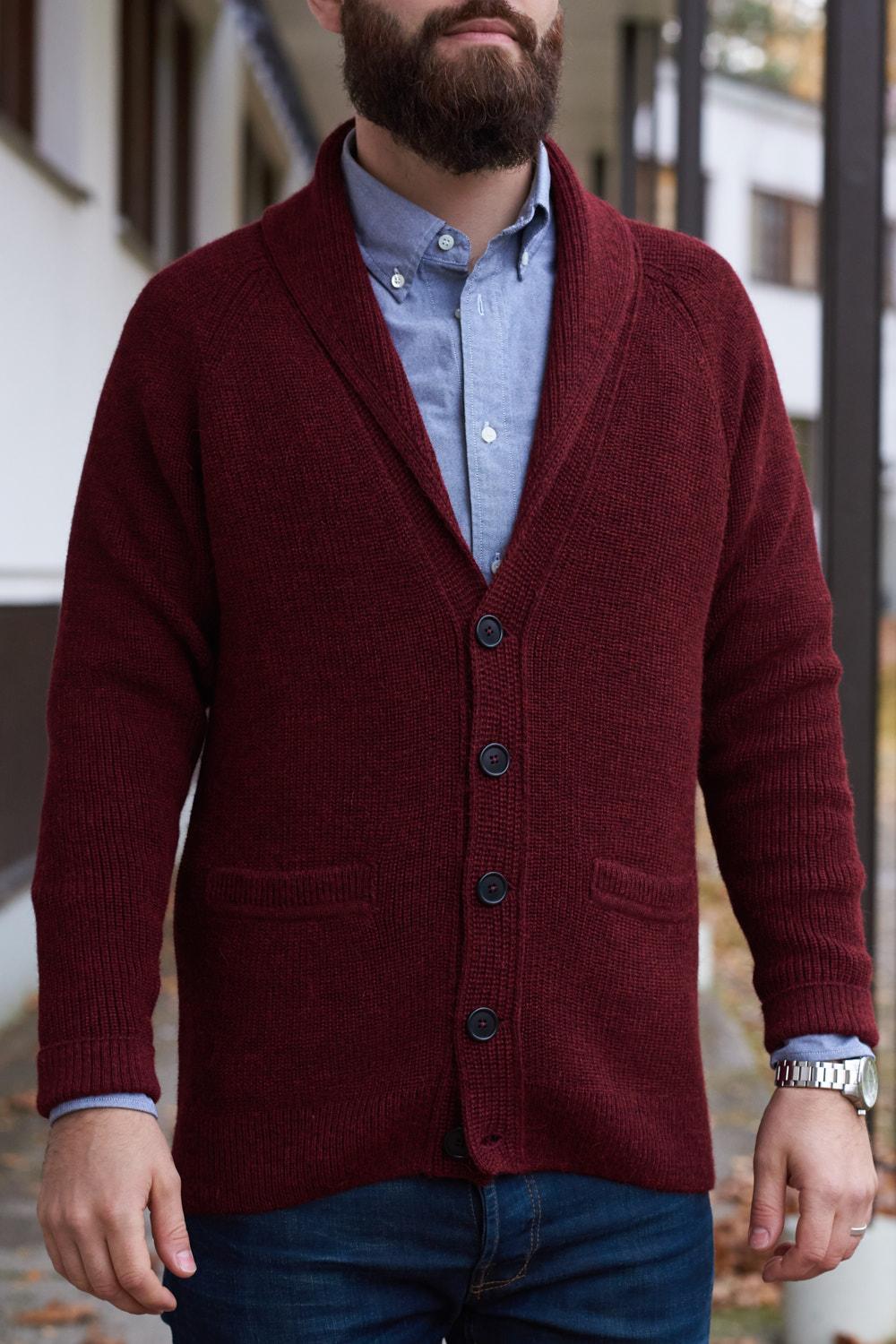 Shawl Collar-shaalineule, Burgundi, M, 2 LK, #6553