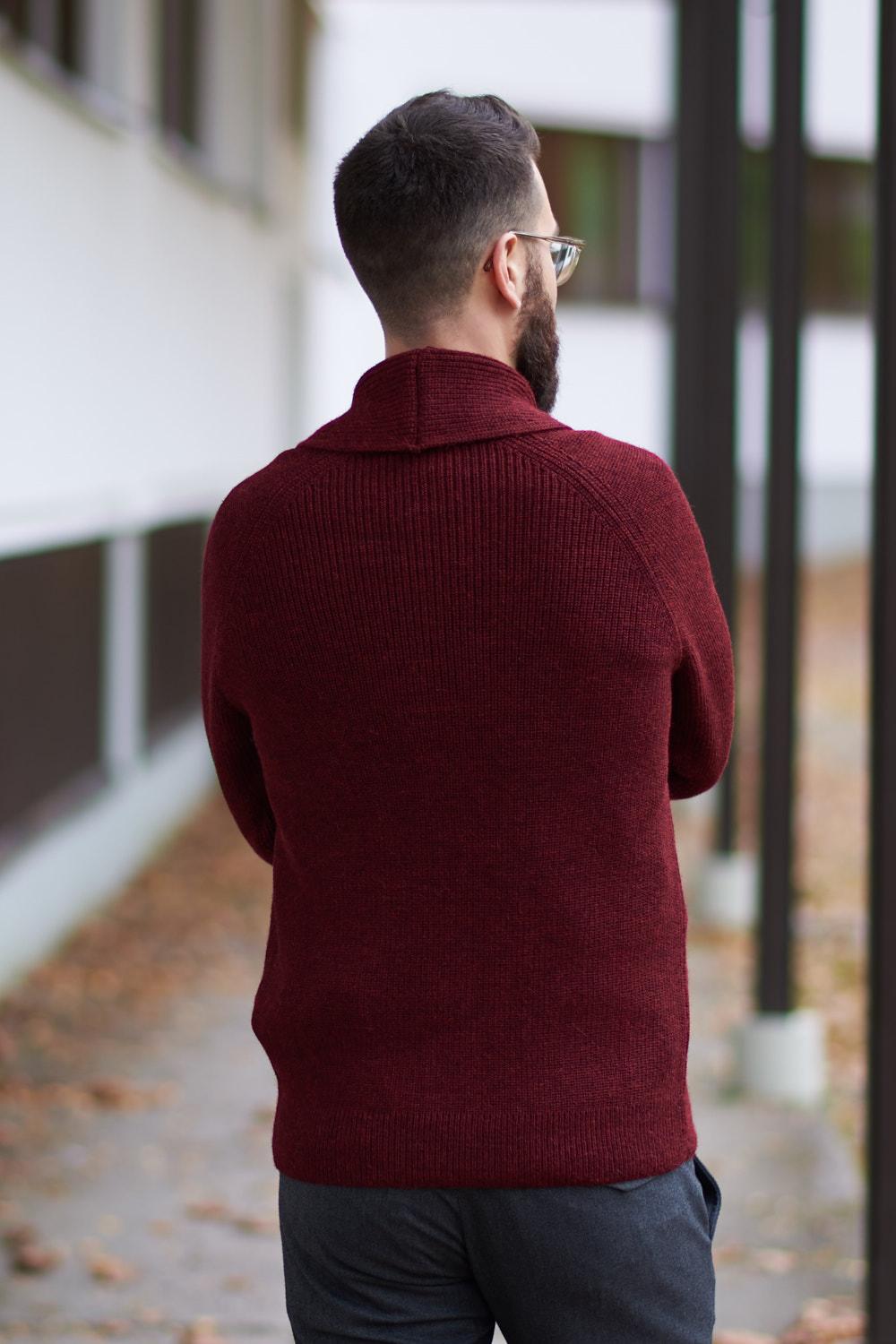 Shawl Collar-shaalineule, Burgundi, M, 2 LK, #6553