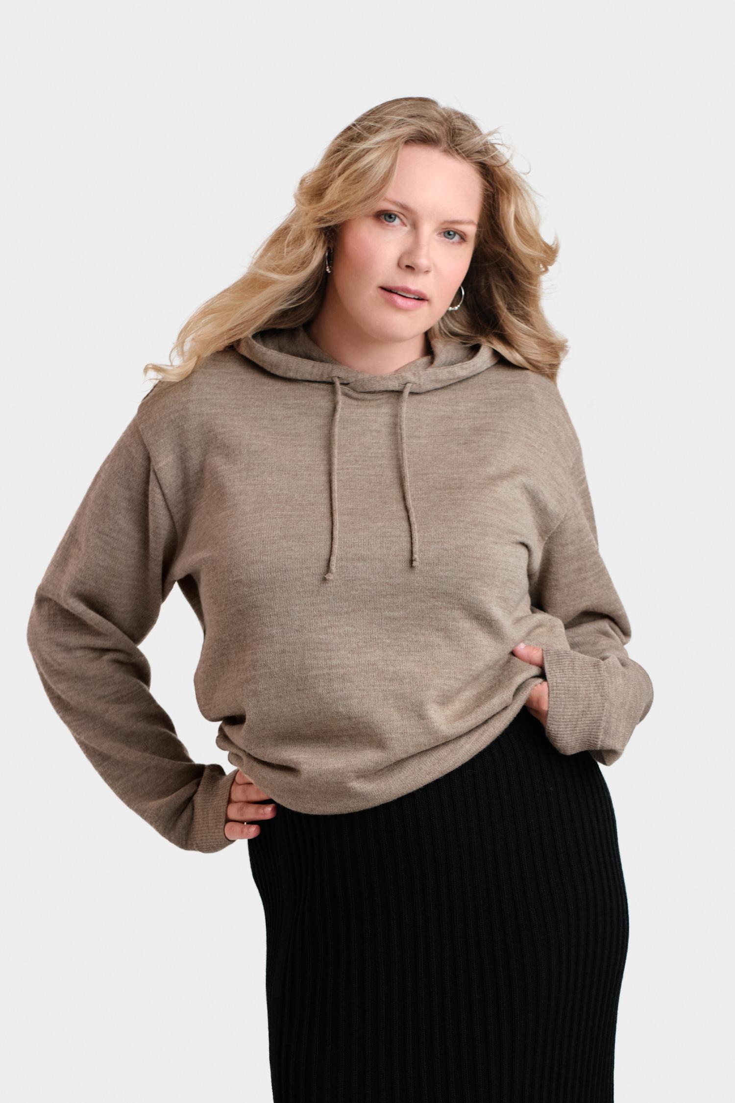 Hoodie-neulehuppari, tumma greige