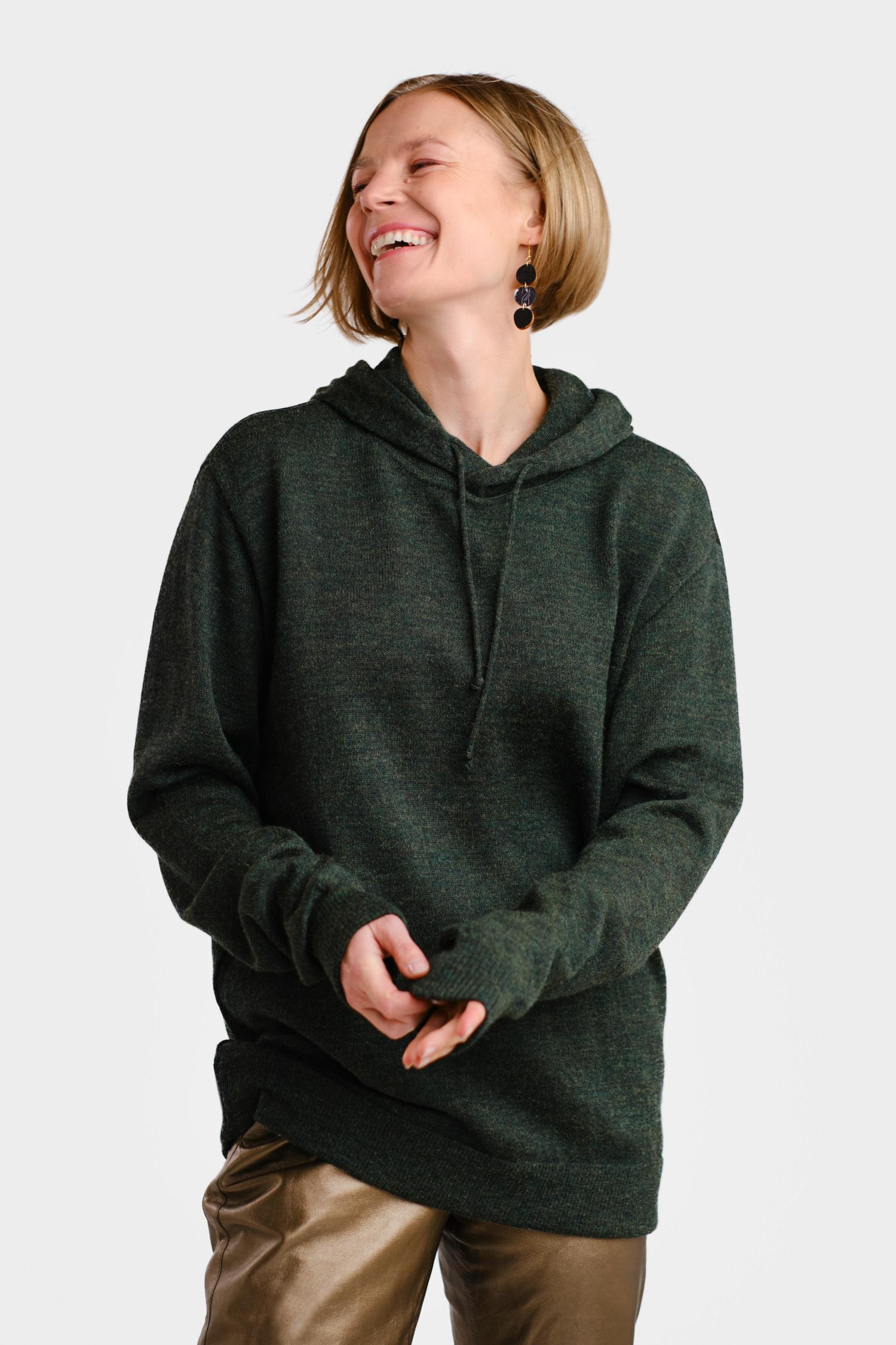 Hoodie-neulehuppari, metsänvihreä