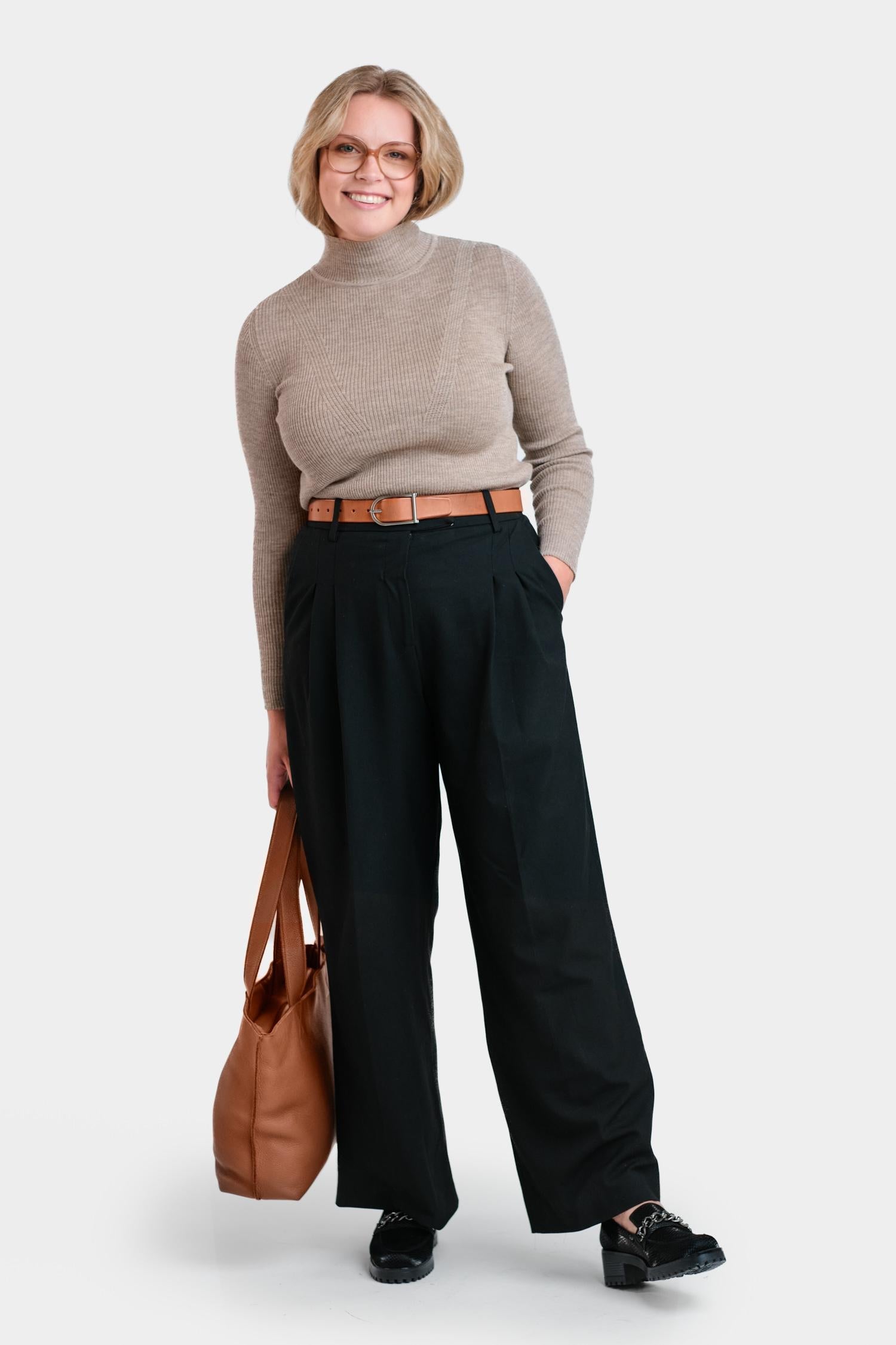 Stripe-neule, Greige, M, 2 LK, #7505