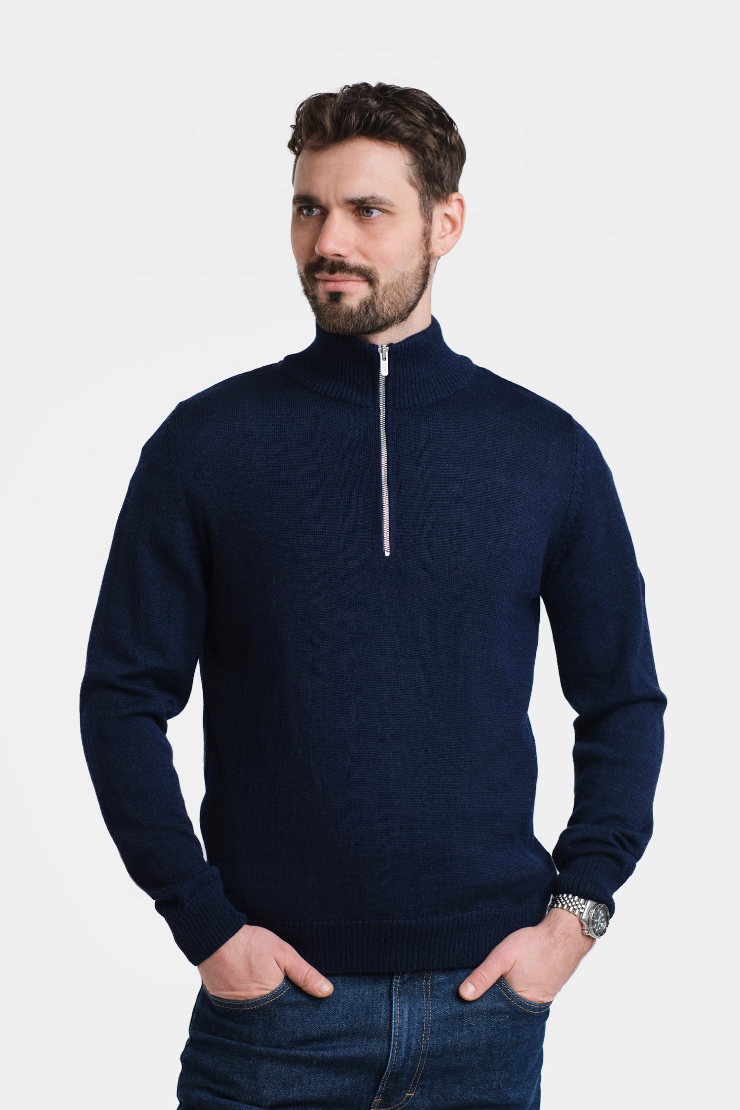 Half Zip-neulepusero, navy
