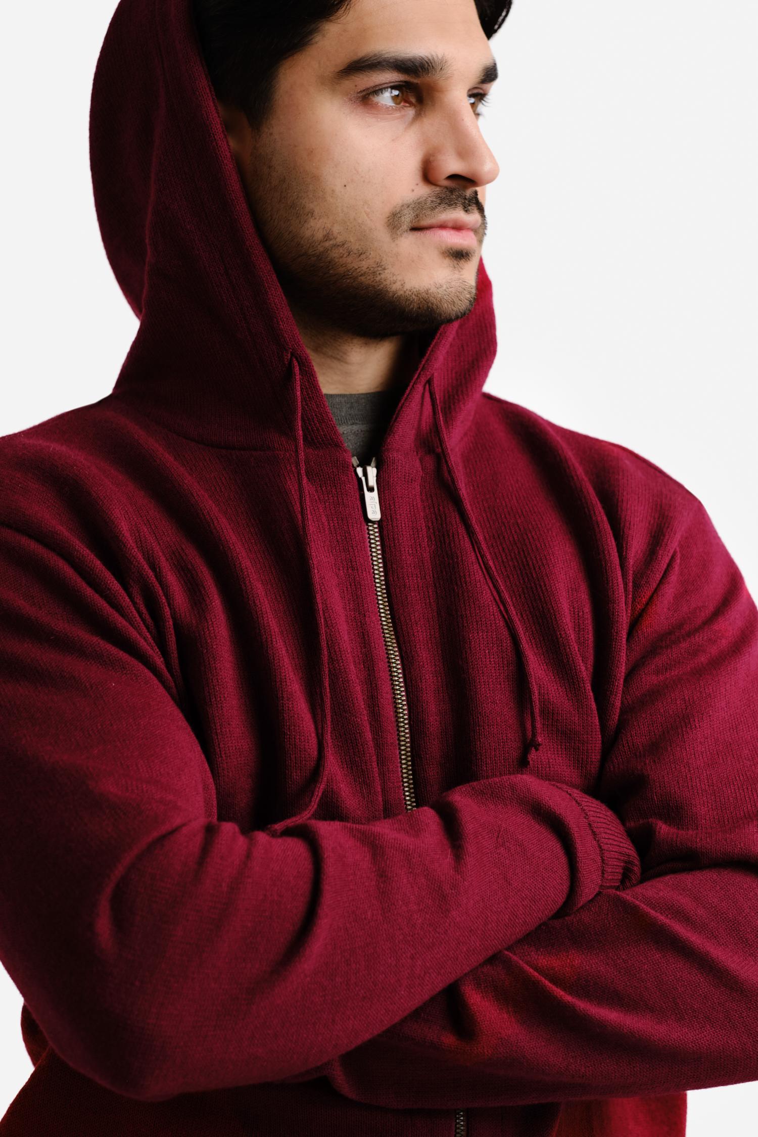 Hoodie Zip alpakkahuppari, karpalo