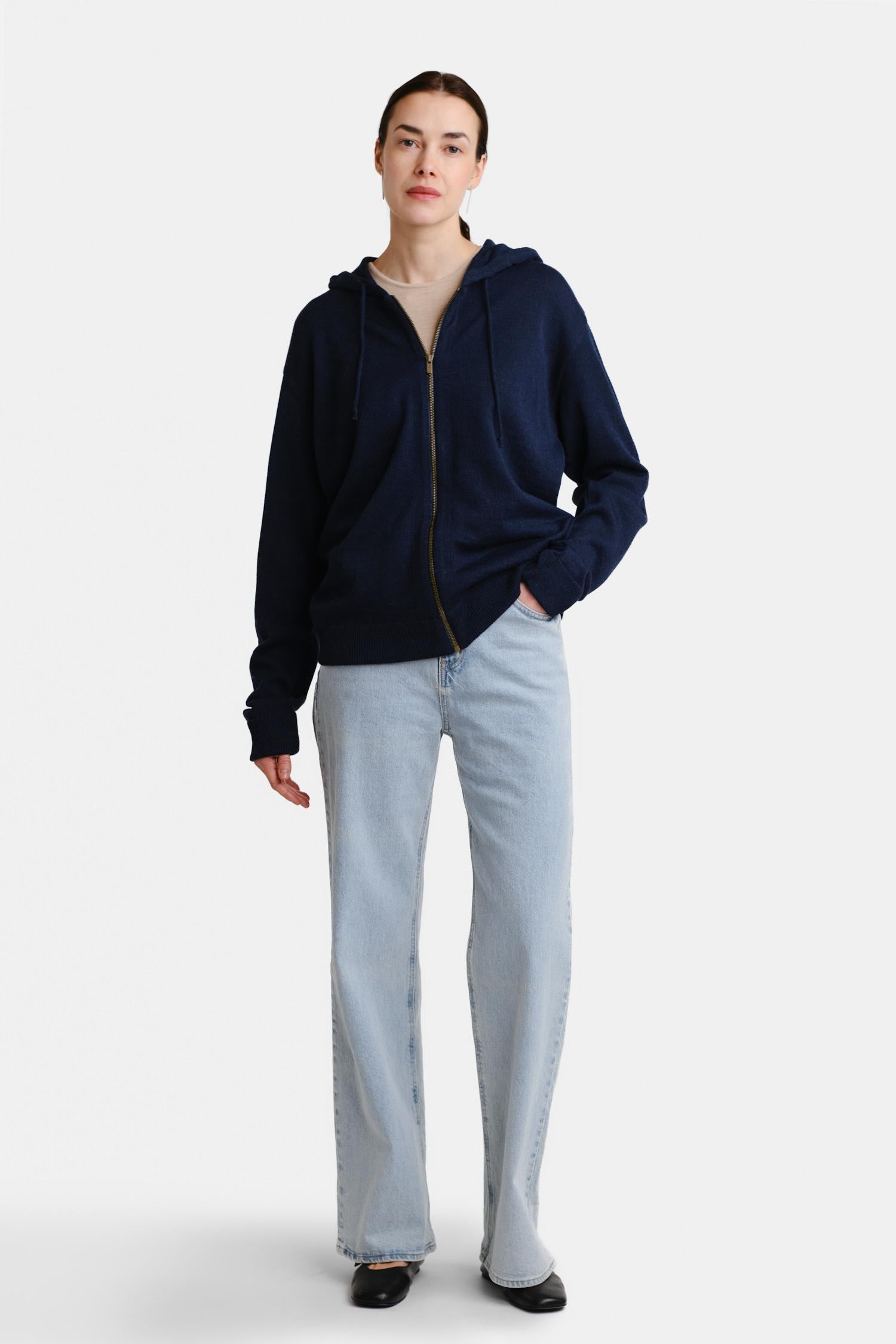 Hoodie Zip neulehuppari, navy