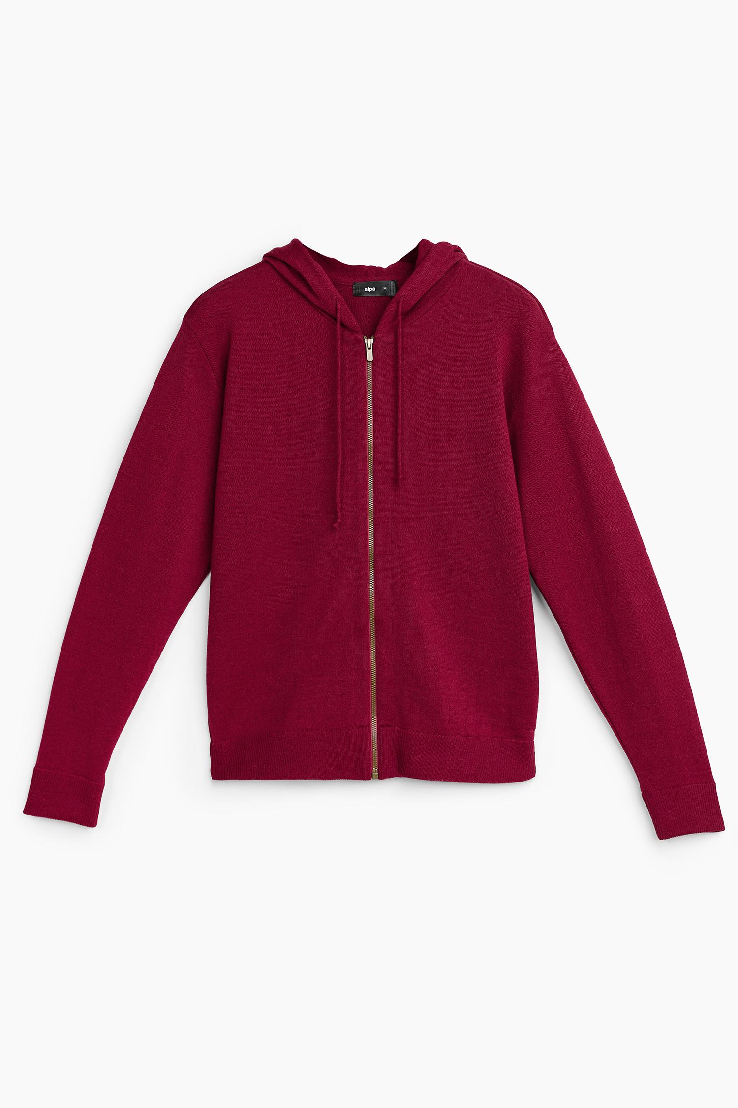 Hoodie Zip alpakkahuppari, karpalo