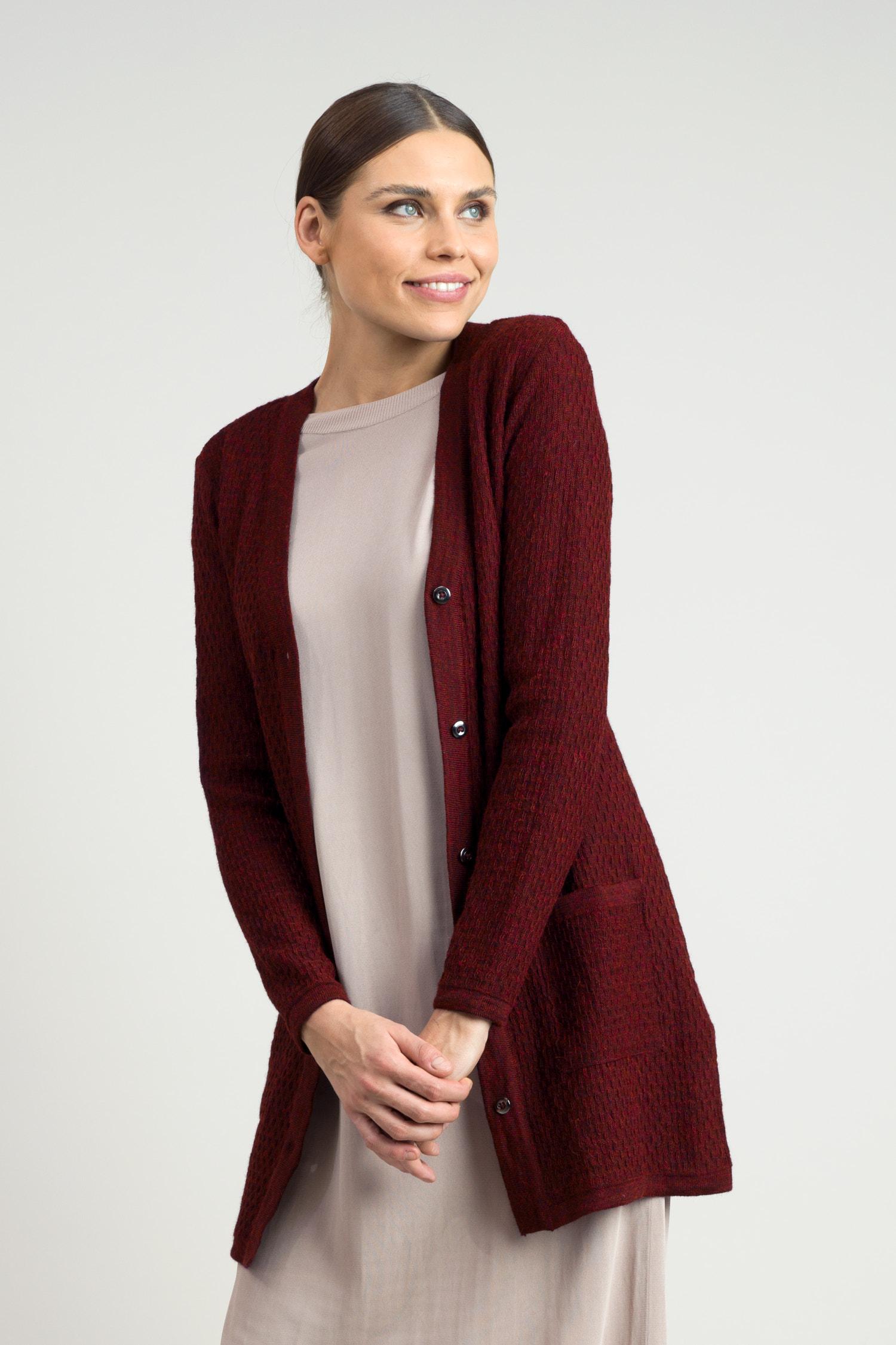 Drizzle-neuletakki, Burgundi, XL, 2 LK, #7220