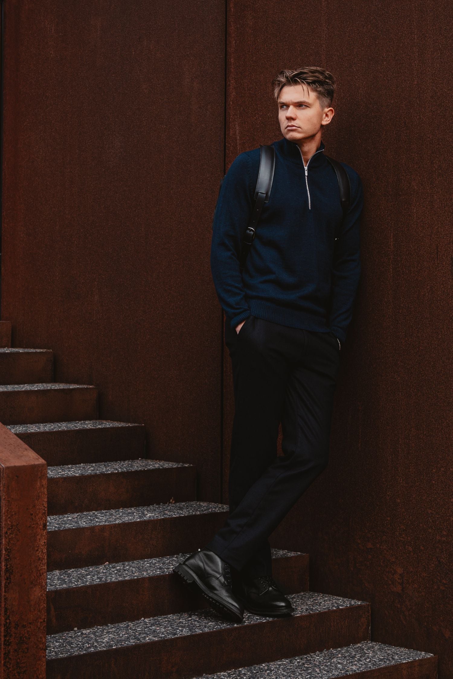Half Zip-neulepusero, navy