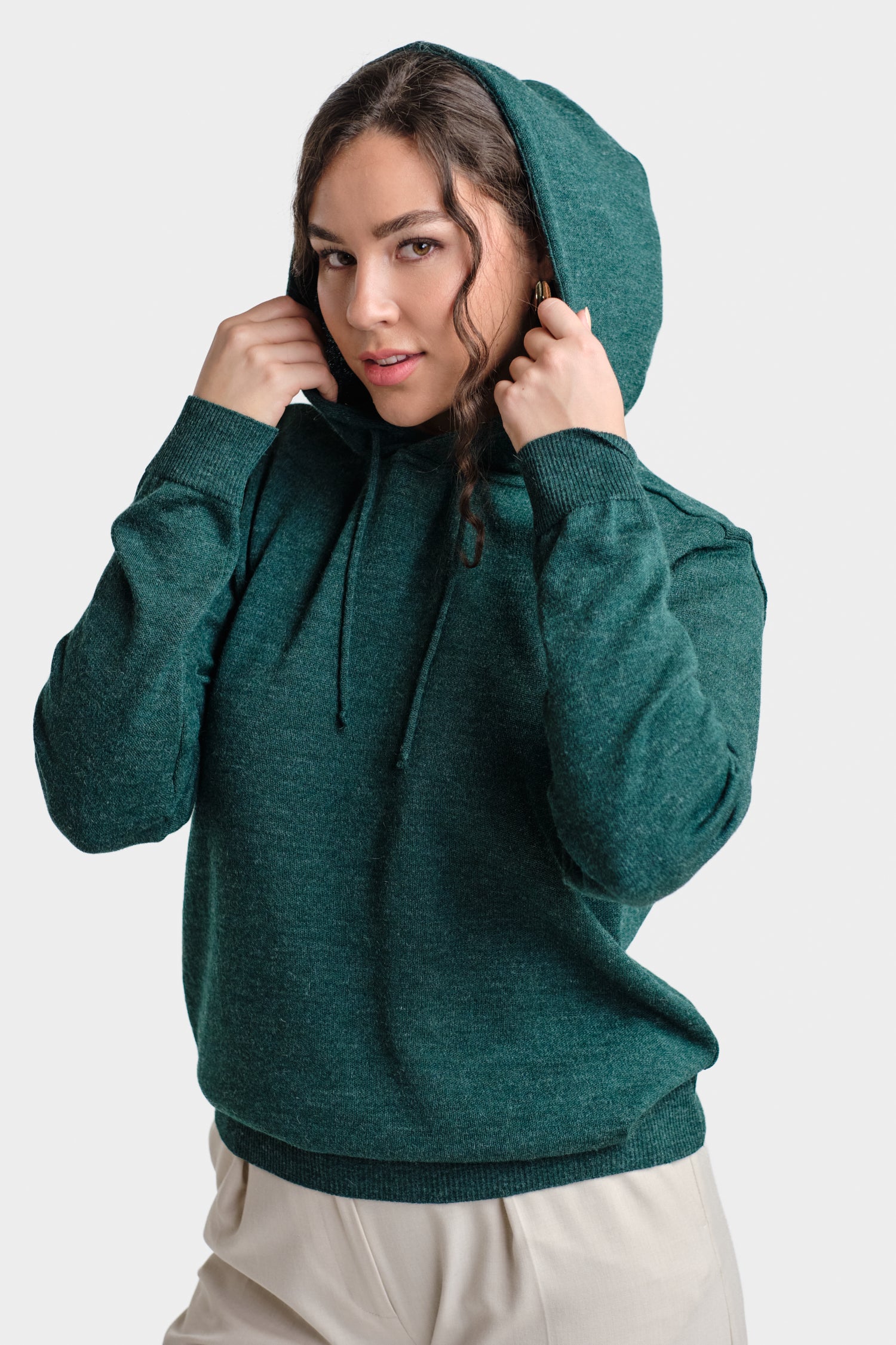 Hoodie-neulehuppari, sinivihreä