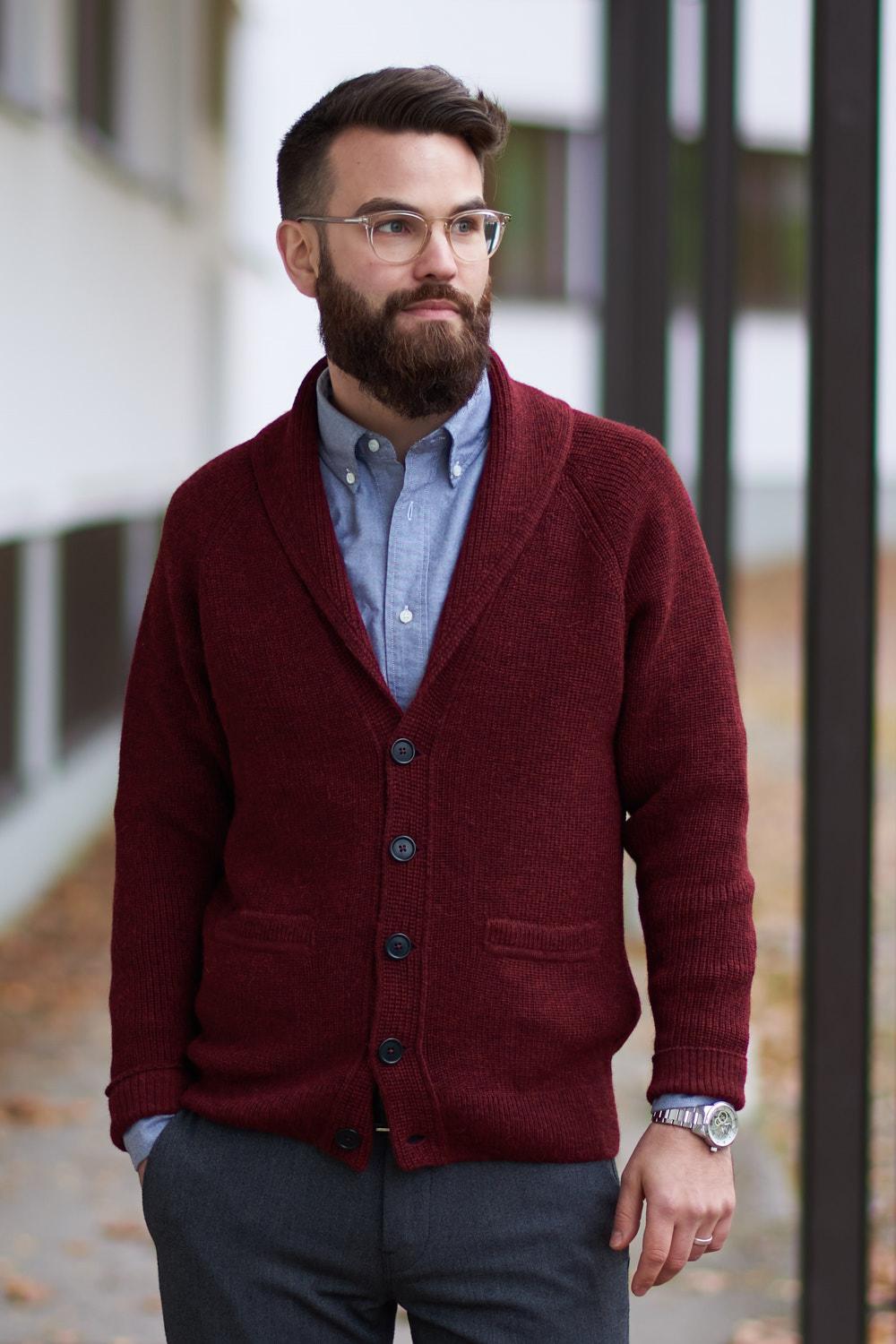 Shawl Collar-shaalineule, Burgundi, M, 2 LK, #6553
