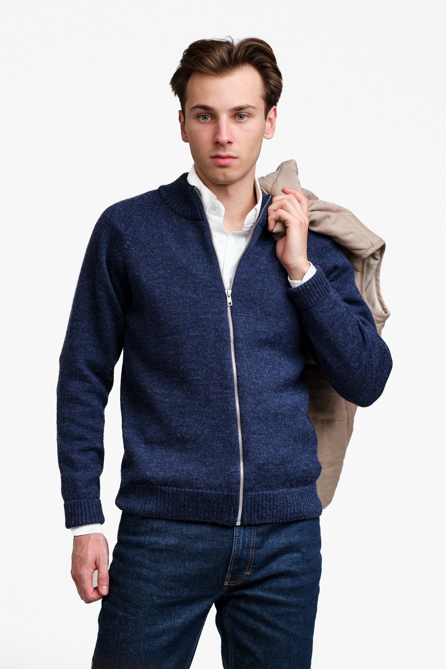 Zipper-neuletakki, Indigo, M, 1 LK, #7011